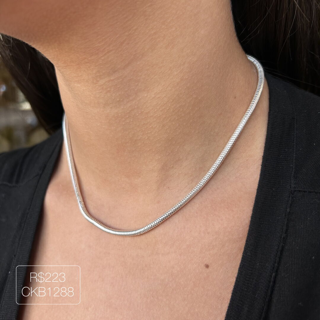 Choker Corrente P@ndora Liso Prateado